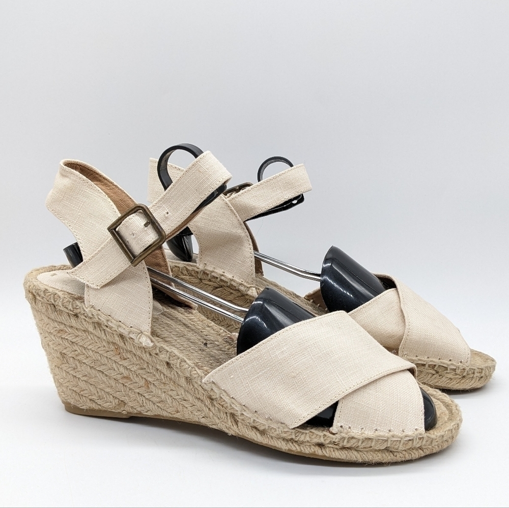 Soludos cream tan espadrille wedge 10